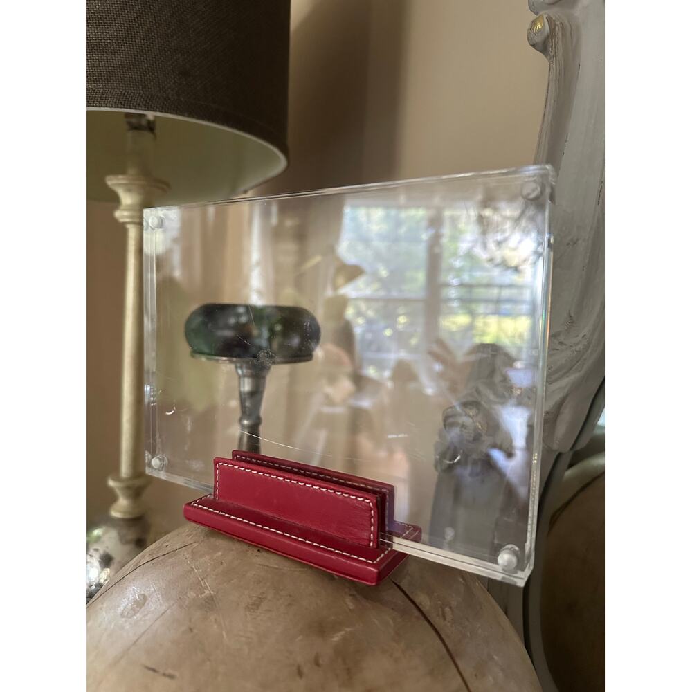 Coach Clear Acrylic Picture Frame with Red Leather Stand
